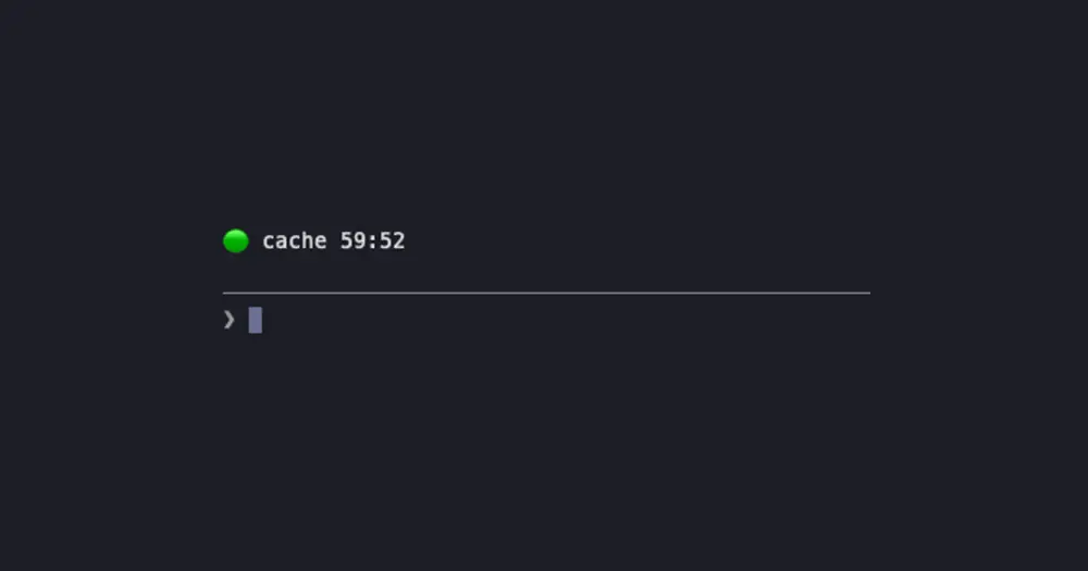 cache-timer line above the Claude Code prompt: a green dot and cache 59:52 left before the prompt cache expires