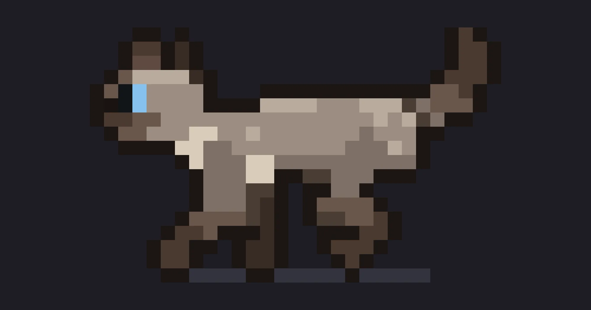 cat-spinner Siamese cat in pixel art, mid-stride and facing left on a dark terminal background