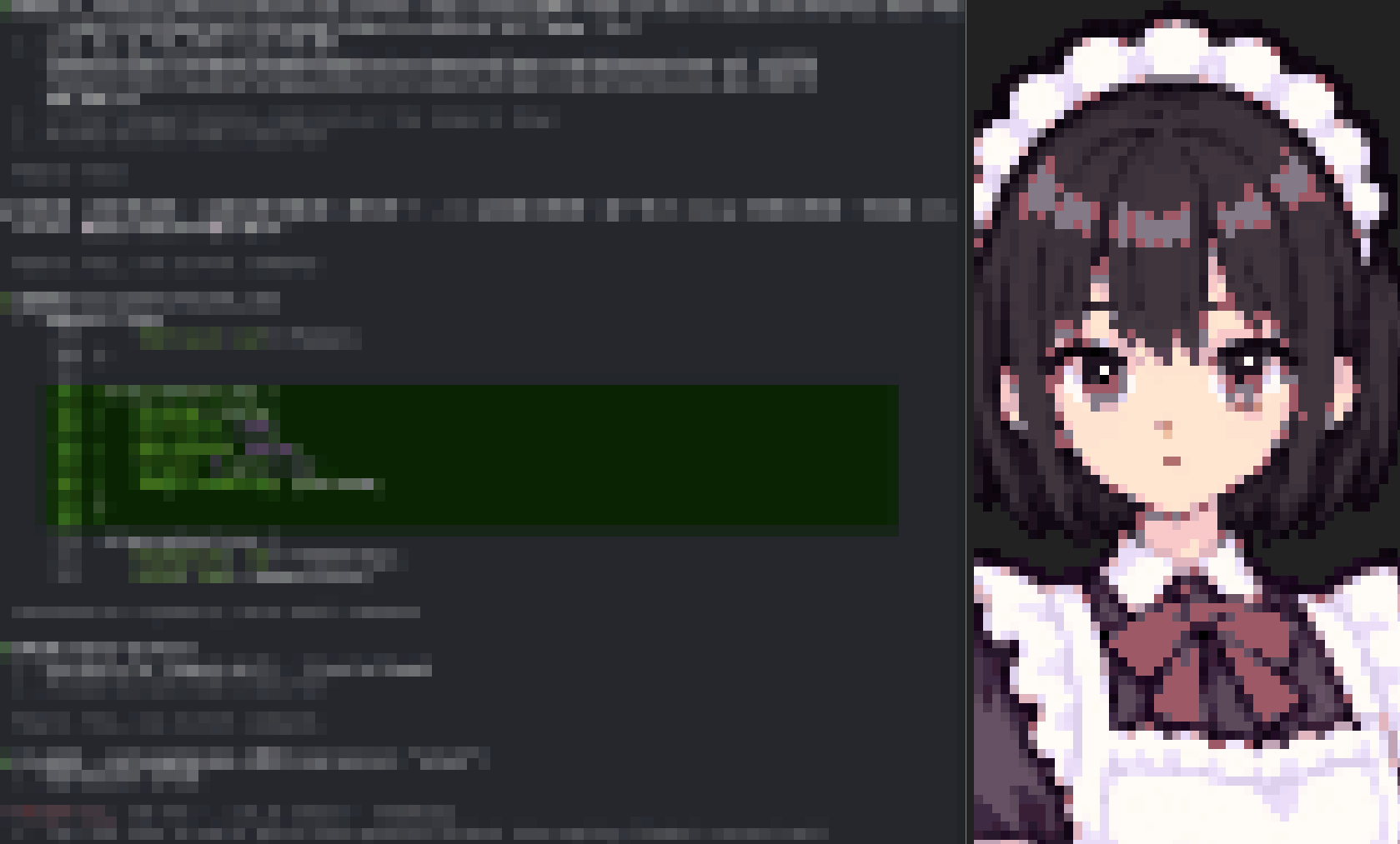 cc-maid, the earlier form of persona-panel, drawing Kotone beside the Claude Code transcript and changing her expression as Claude works