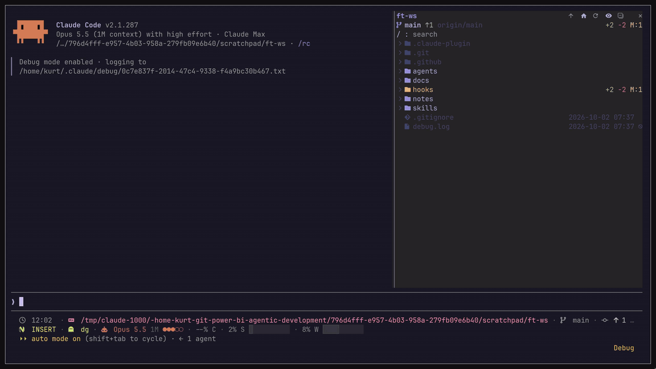 Claude Code greps and reads files on the left while filetree shimmers each of them purple in the tree on the right