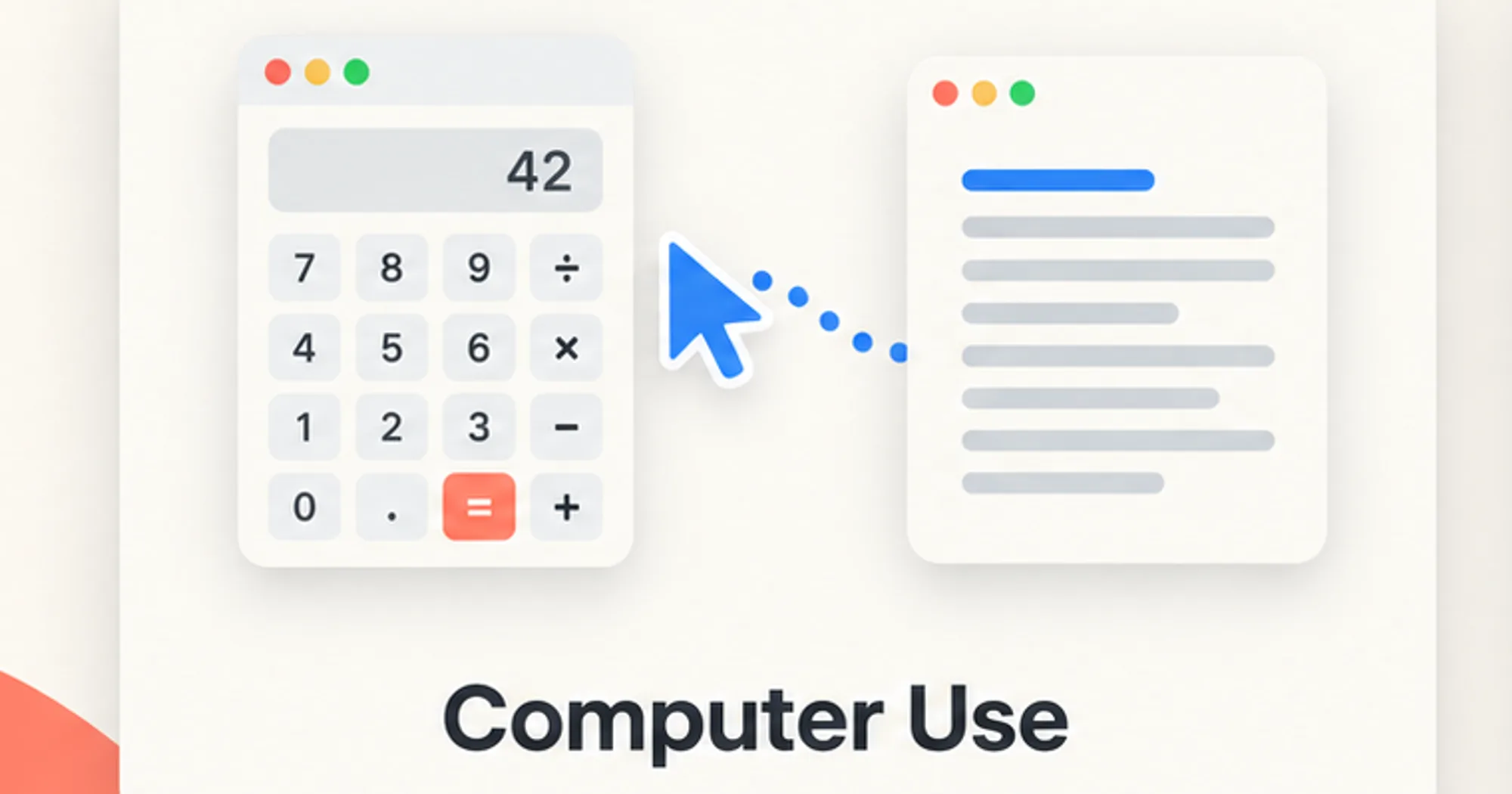 codex-computer-use illustration: a calculator and a text document linked by a mouse pointer, labelled Computer Use