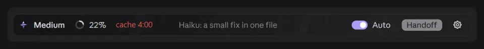 effortless bar at Medium effort with 22% context and the cache countdown in red at 4:00