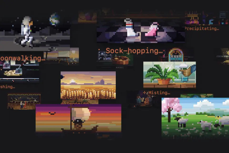verbs loops for Moonwalking, Sock-hopping and Misting beside a wheat field and a sheep meadow