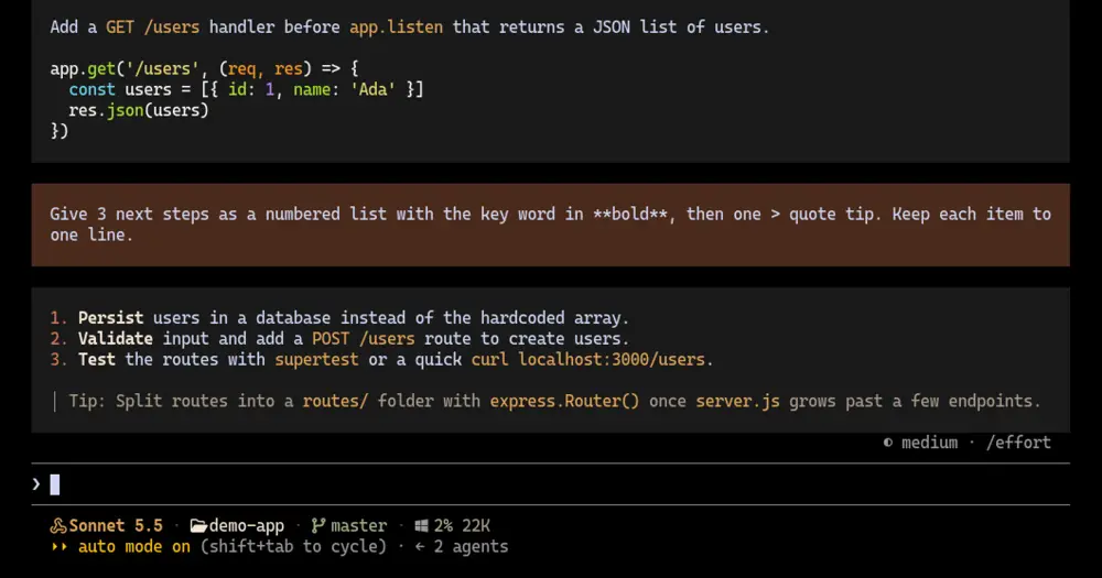 ui-themes claude-warm theme: terracotta prompt boxes, charcoal replies and the themed status line below